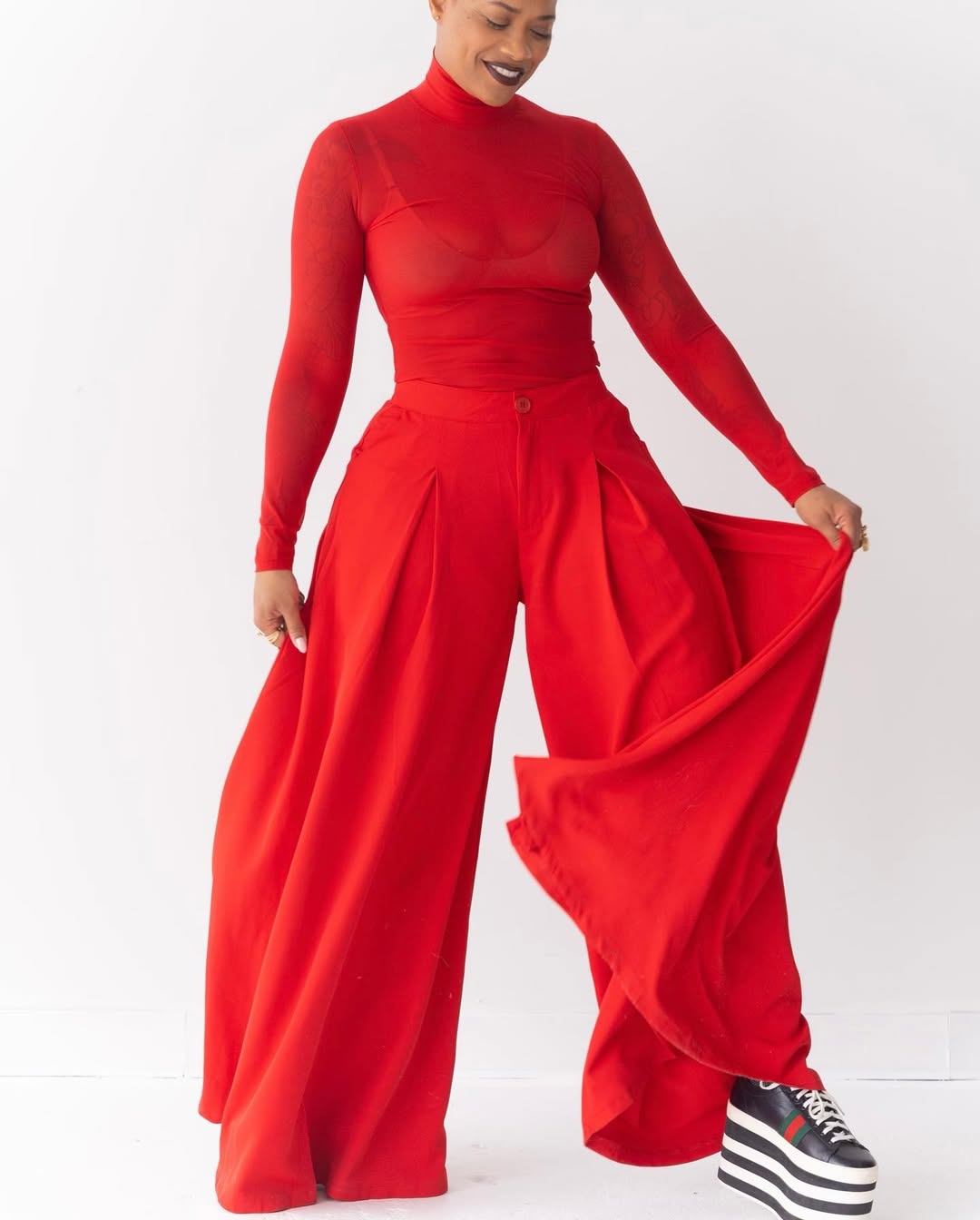 Mesh Red Turtleneck