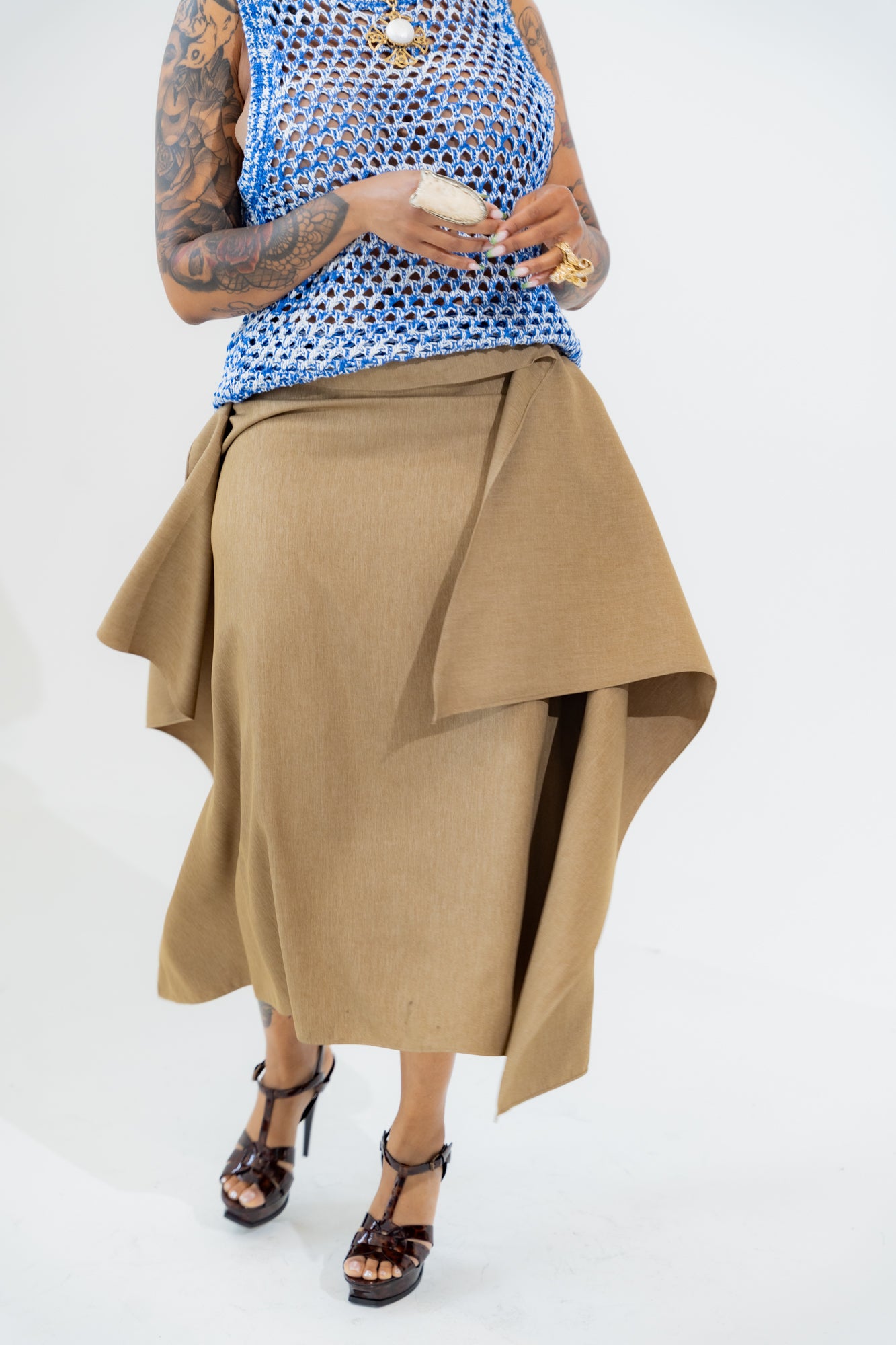 Structured Drape Wrap Skirt